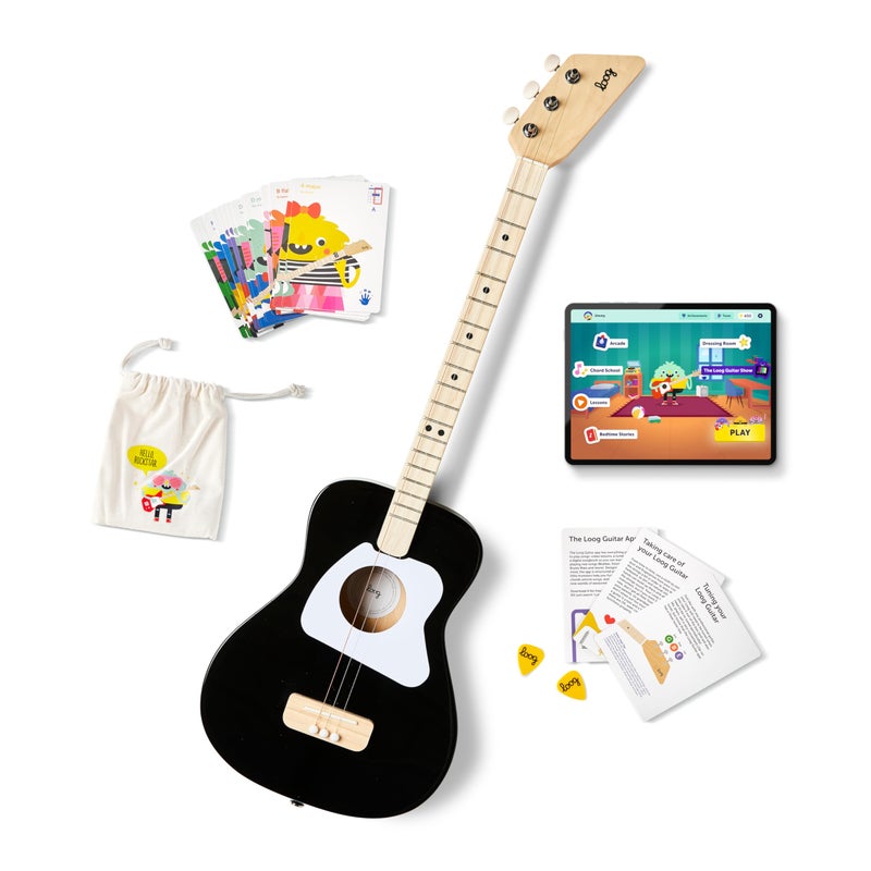 Loog Pro Acoustic kids Guitar 3-strings Ages 6+ Learning App and Lessons Included Black - Image 1